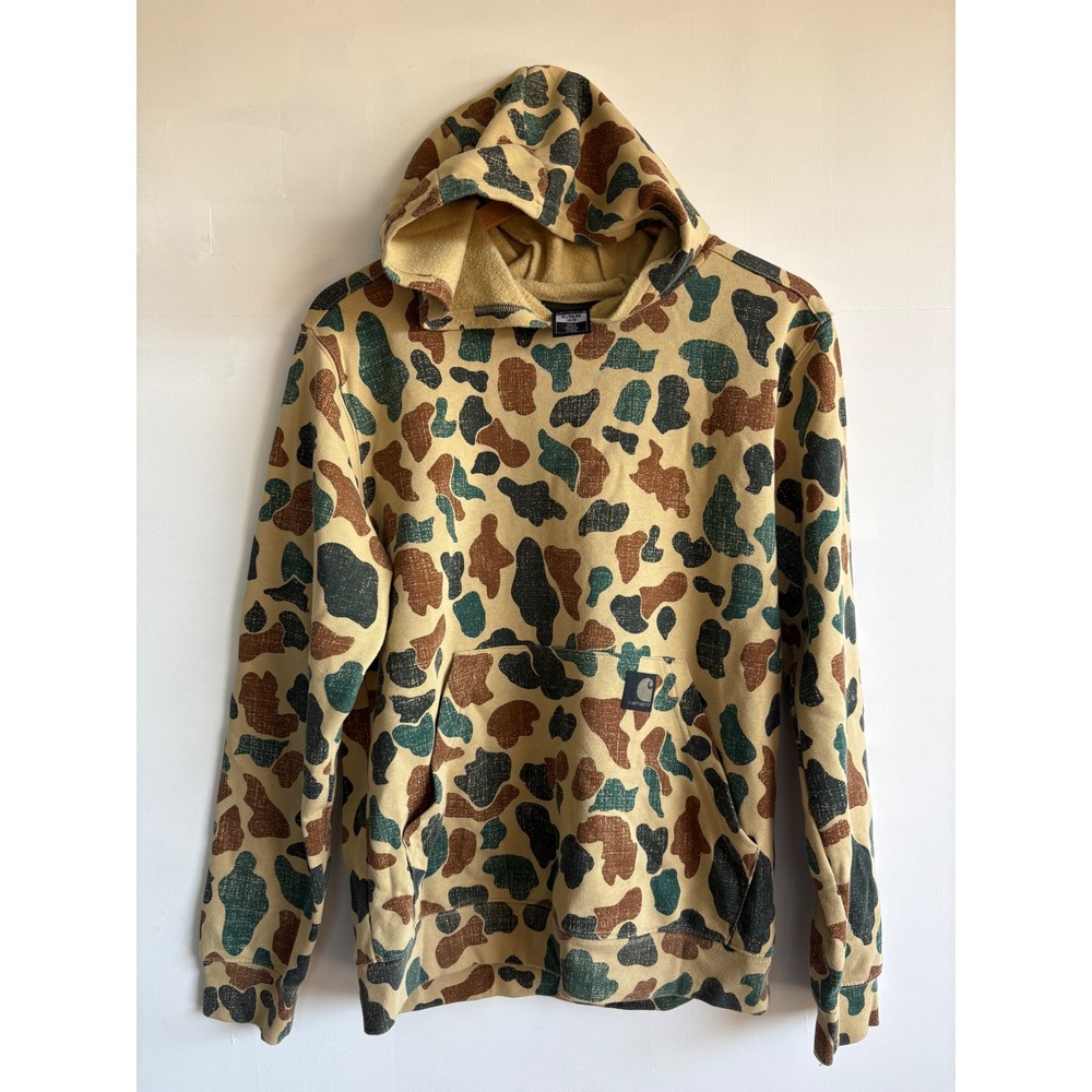 Carhartt Boys Duck Camo Fleece gorpcore Pullover Hoodie Tan Brown XL 18-20